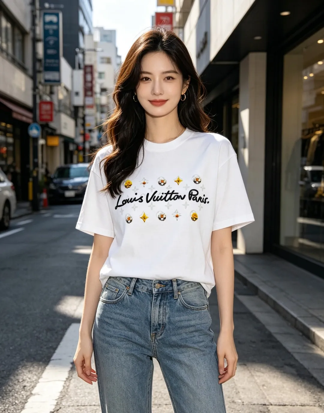 Louis Vuitton/Louis Vuitton 26ss daisy letter print short sleeves